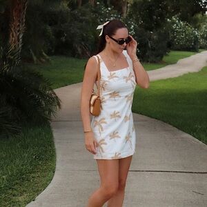 Lulus Flawlessly Breezy Ivory Palm Tree Embroidered Mini Dress Size XS Beach NWT